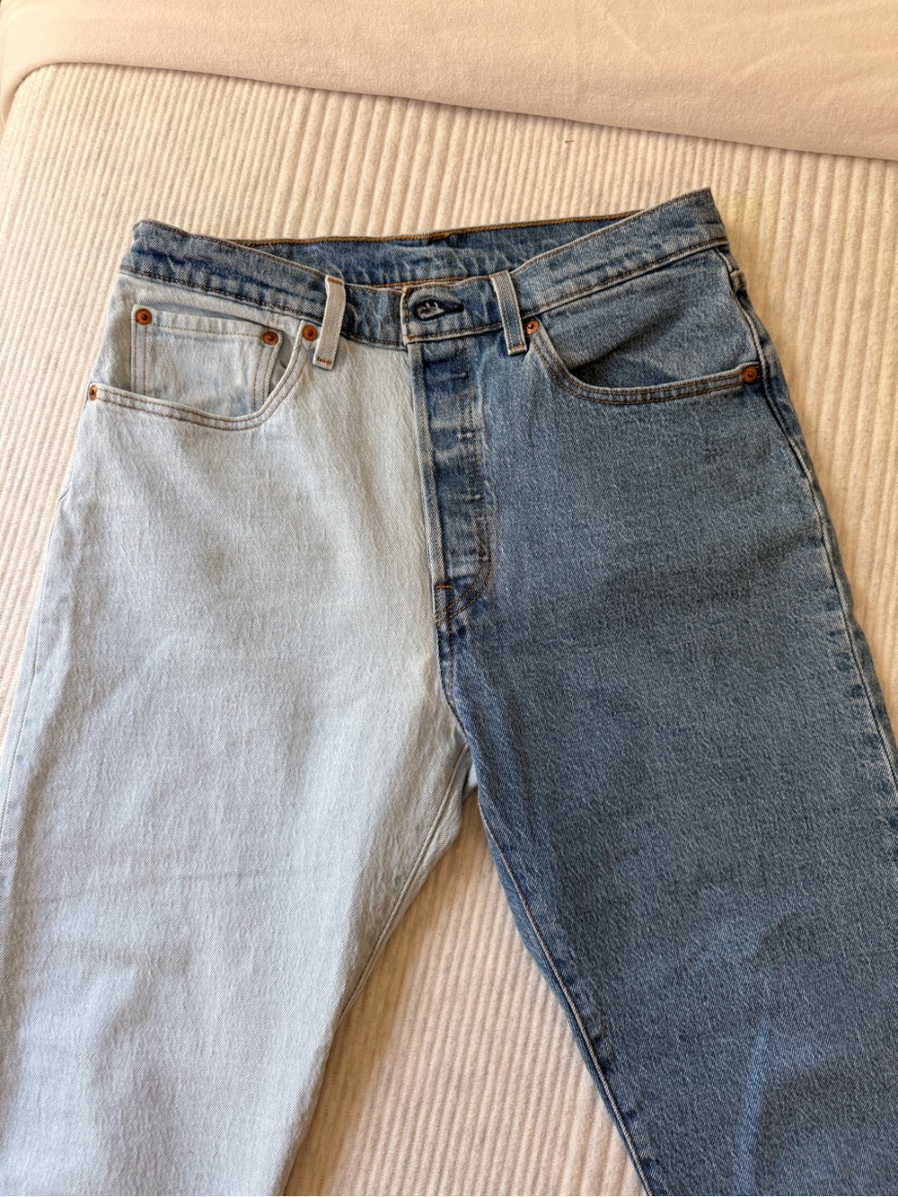 Levi's Two-Tone Light Blue & Dark Blue Cropped Jeans